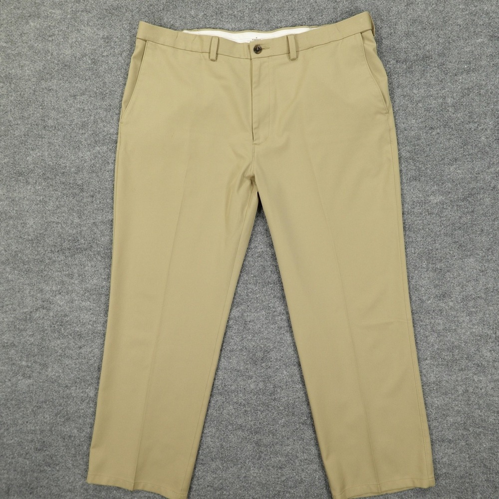 Haggar Dress Pants Mens 42x30 Beige Flat Front Straight Leg Polyester Business